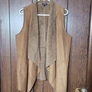 Vintage Creazioni Effeci Faux Suede Fur Lined Vest – Women's Size L Tan Brown